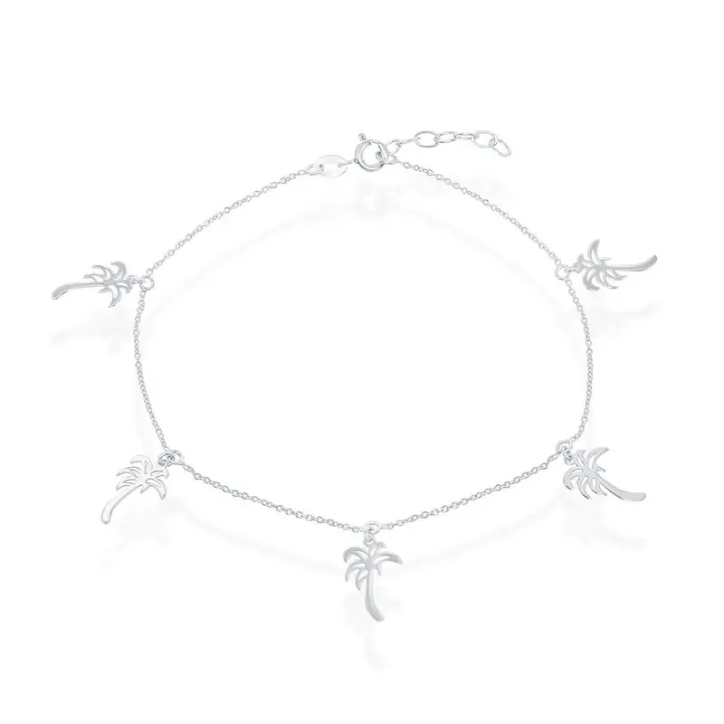 Sterling Silver, Dangling Palm Trees Anklet