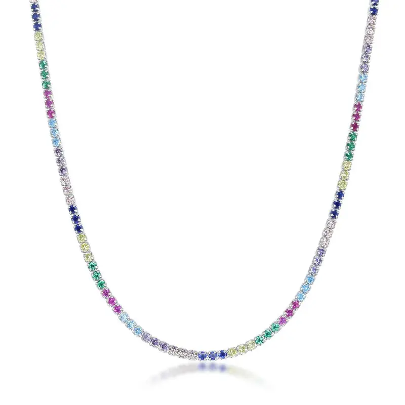 Sterling Silver Rainbow CZ Choker