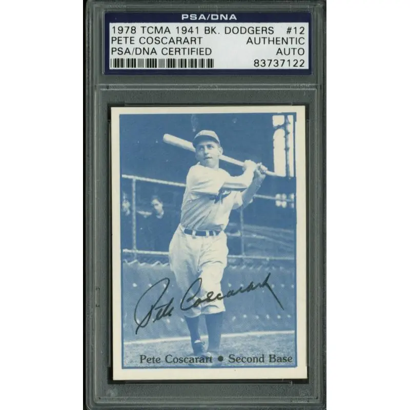 Pete Coscarart Authentic Signed Card 1978 Tcma 1941 Bk Dodgers #12 PSA Slabbed