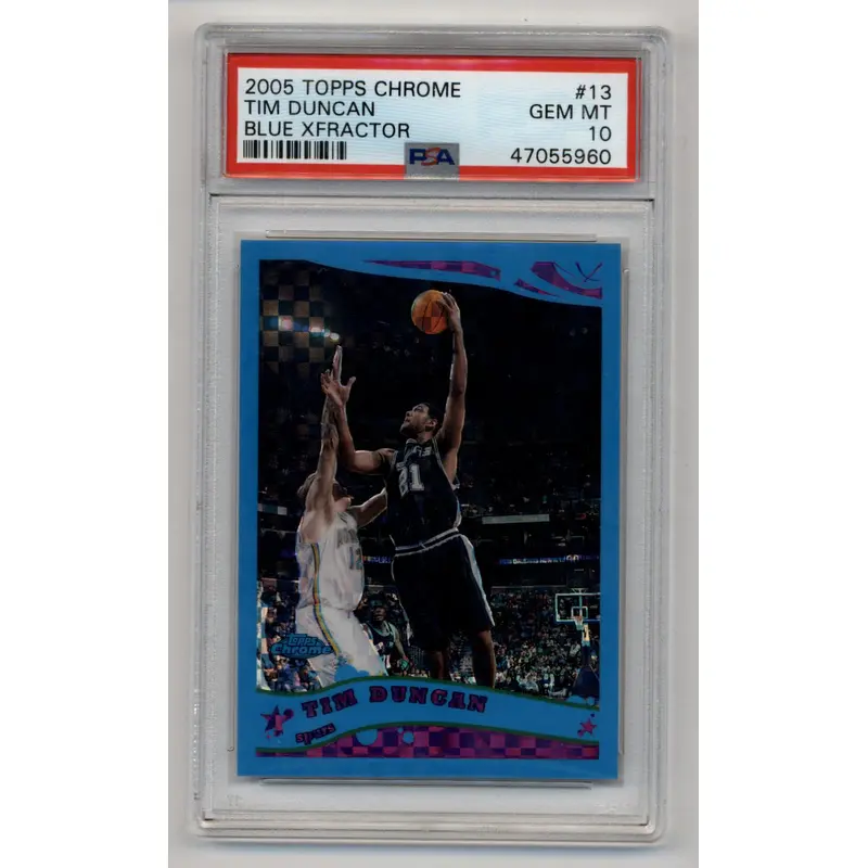 Tim Duncan 2005-06 Topps Chrome Blue Xfractor #13 73/90 PSA 10 Gem Mint