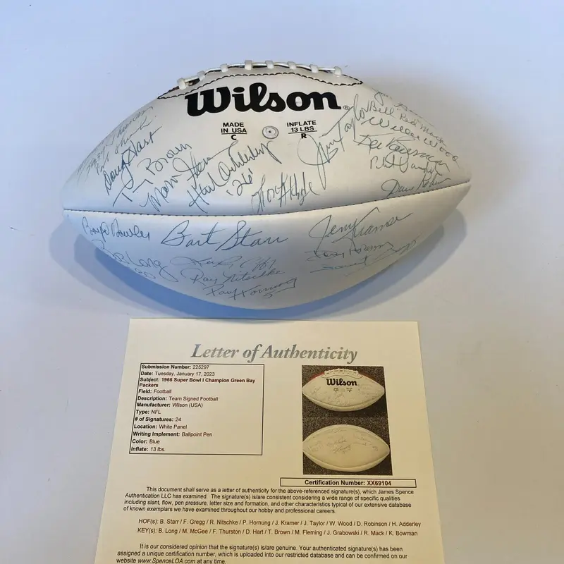 1966 Green Bay Packers Super Bowl 1 Champs Team Signed Football JSA COA