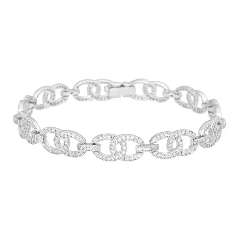 Sterling Silver Linked Circles Micro Pave CZ Bracelet