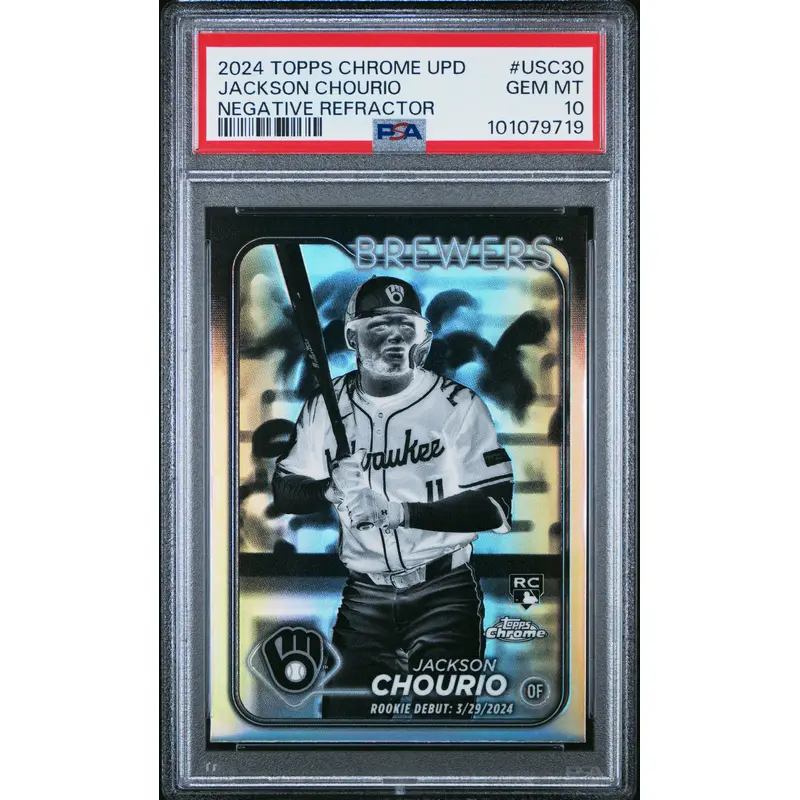 Jackson Chourio 2024 Topps Chrome Update Negative Refractor PSA 10 Gem Mint