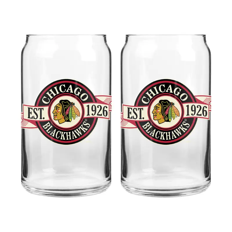 NHL Chicago Blackhawks 16 oz Can Glass Banner Design