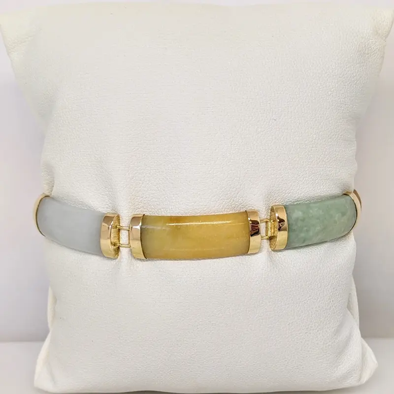14K JADE BAR MULTI-COLORED 9X21 ESTATE BRACELET 14.3 GRAMS