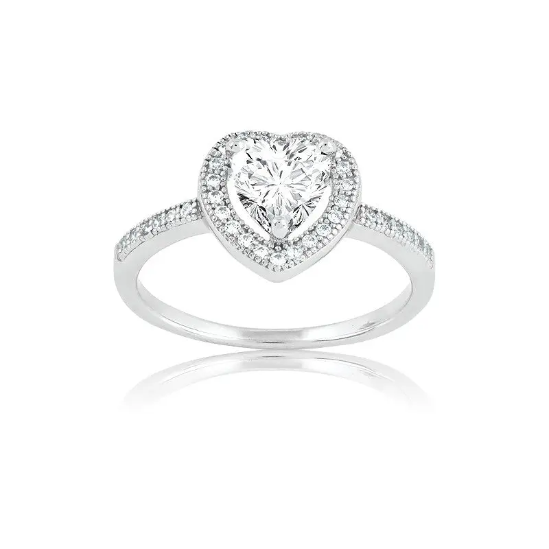 Sterling Silver Micro Pave Heart Center CZ Ring