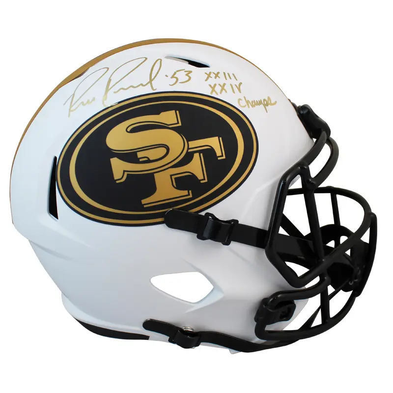 49ers Bill Romanowski XXIII & XXIV Champs Signed Lunar F/S Speed Rep Helmet BAS