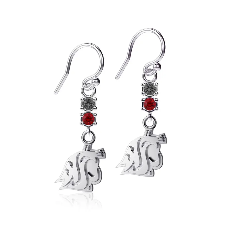 Dayna Designs Washington State Cougars Dangle Earrings - Silver w/ gems