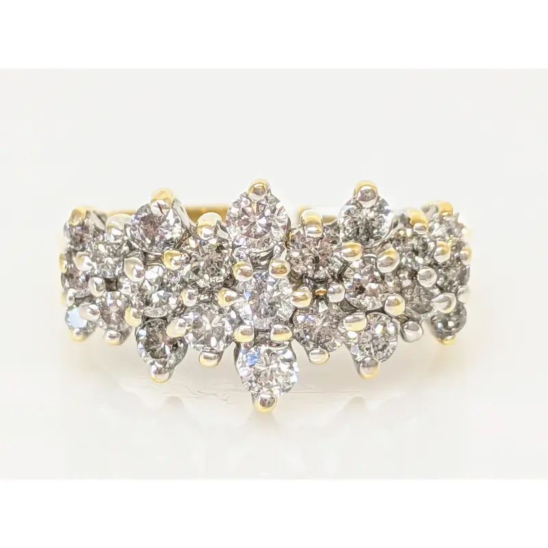 14K .98 CARAT TOTAL WEIGHT I1 H DIAMOND ROUND (23) CLUSTER ESTATE RING 4.6 GRAMS