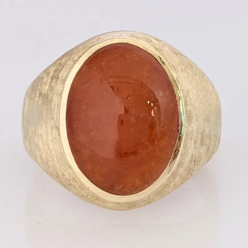 14K ORANGE JADE CABOCHON 11X15 ESTATE RING 9.1 GRAMS