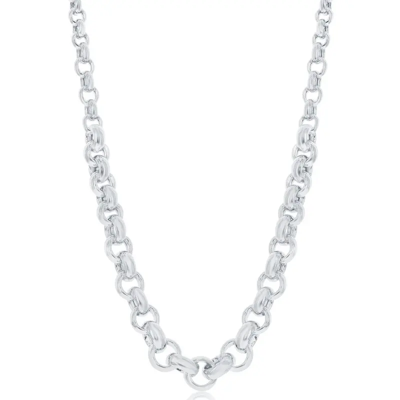 Sterling Silver Graduating High Polished Rolo-Link Necklace, MADE IN  ITALY