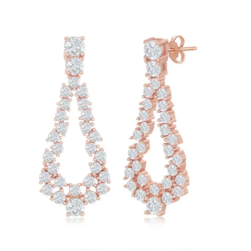 Sterling Silver Open Pearshaped CZ Statement Earrings - Rose Gold Plated