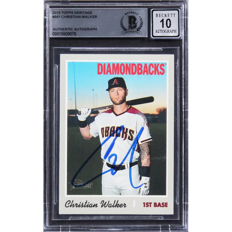 D-Backs Christian Walker Signed 2019 Topps Heritage #591 Card Auto 10! BAS Slab