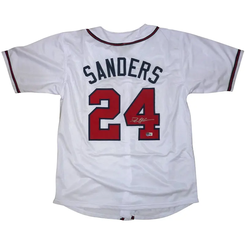 Deion Sanders Autographed Atlanta Braves (White #24) Custom Jersey - Beckett