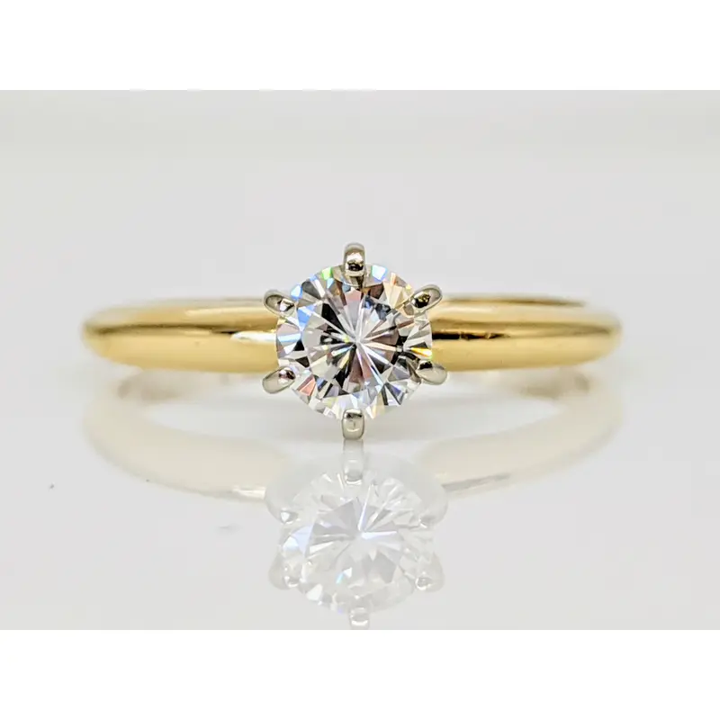 14K .38 CARAT TOTAL SI1 I DIAMOND ROUND 6- PRONG SOLITARE ESTATE RING
