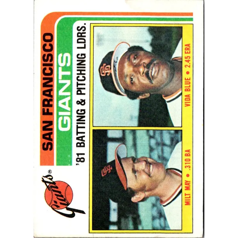 1982 Topps Giants Team Leaders - Milt May/Vida Blue #576