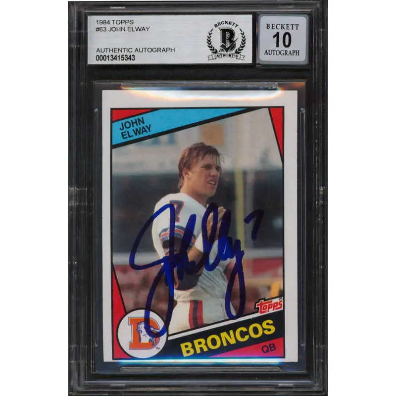 Broncos John Elway Signed 1984 Topps #63 Rookie Card Auto Graded 10! BAS Slabbed