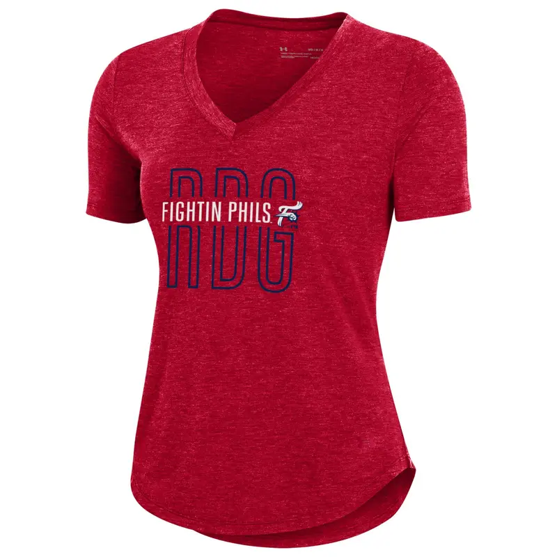 Womens Under Armour Red Novelty Breezy RDG Fightins V-Neck Tee