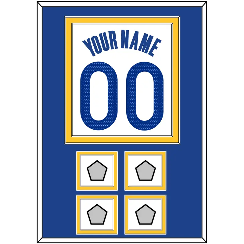 Golden State Name & Number With 4 Finals Patches - White Association - Double Mat 2