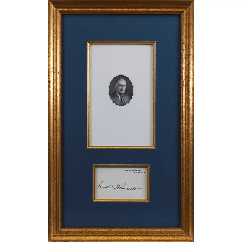 Franklin D. Roosevelt Signed & Framed 2.75x4.25 White House Card BAS #AB14359