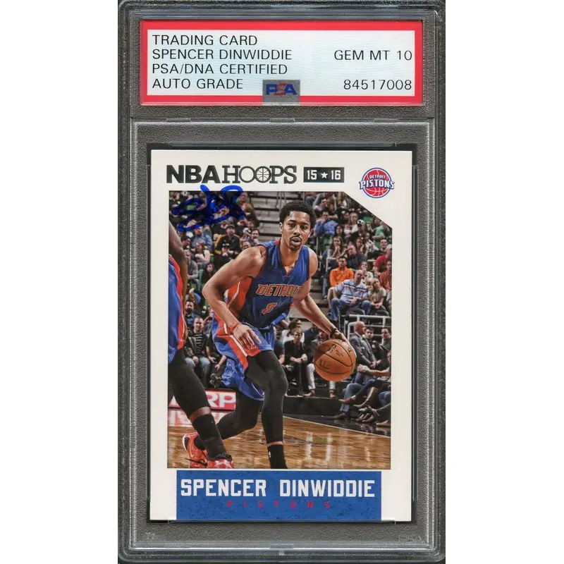 2015-16 NBA Hoops #228 Spencer Dinwiddie Signed Card AUTO 10 PSA Slabbed Pistons