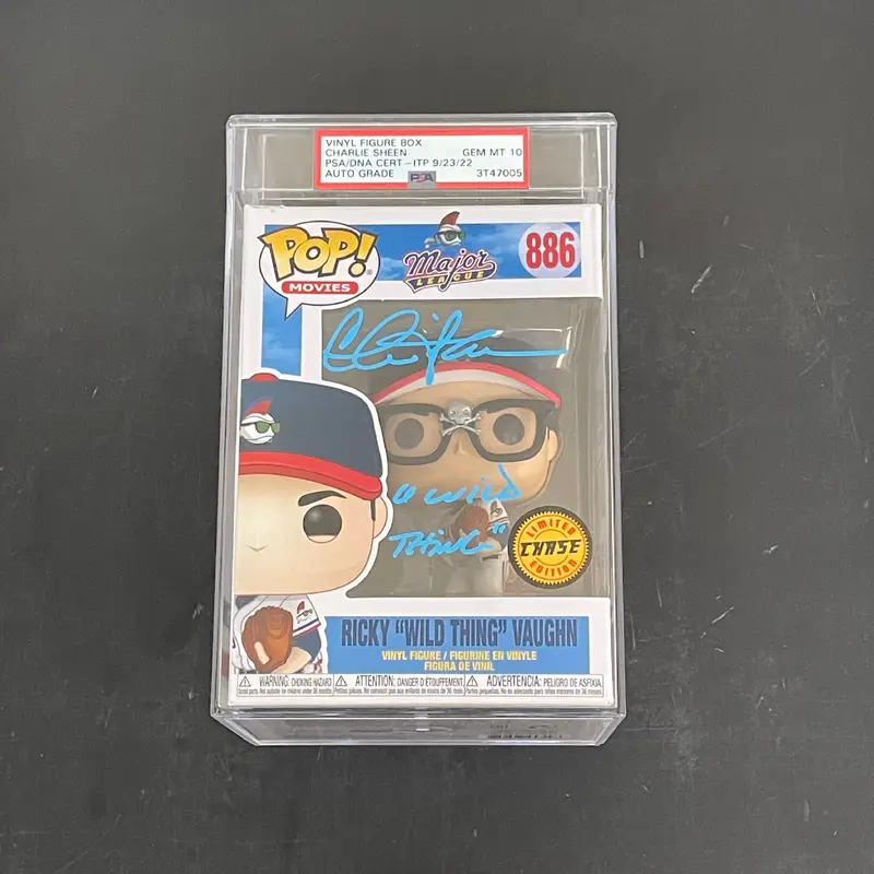 Charlie Sheen Signed Chase Funko Pop PSA 10 Auto Encapsulated Ricky Vaughn