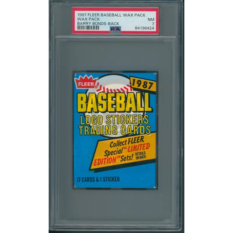 1987 Fleer Baseball Unopened Wax Pack PSA 7 Bonds Back *8424