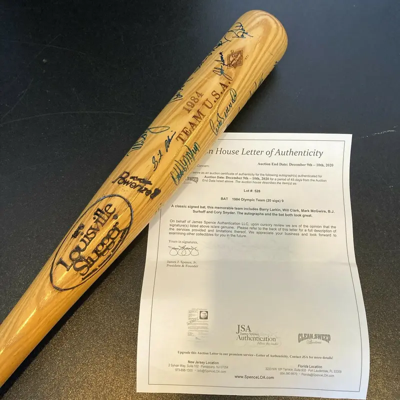 Mark Mcgwire 1984 Team USA Olympics Team Signed Baseball Bat With JSA COA