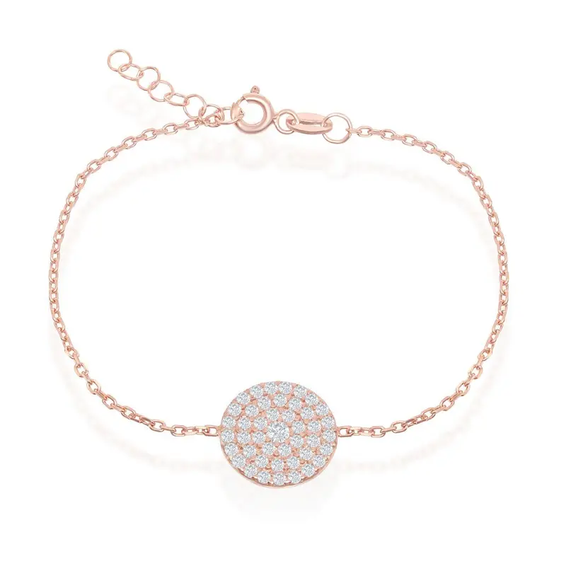 Sterling Silver  Rose Gold Plated Round CZ Disc Bracelet