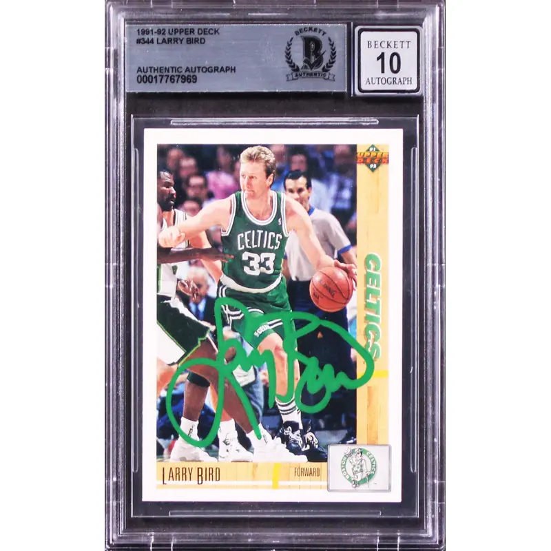 Celtics Larry Bird Signed 1991 Upper Deck #344 Card Auto Graded 10! BAS Slab