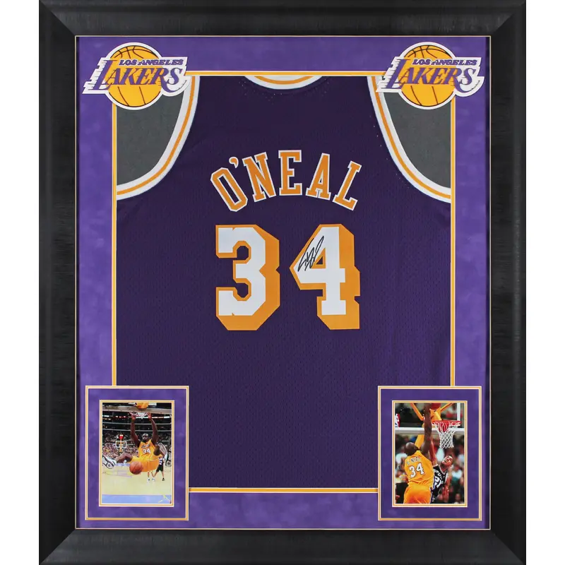 Lakers Shaquille O'Neal Signed Purple M&N 1996-97 TB HWC Framed Jersey BAS Wit