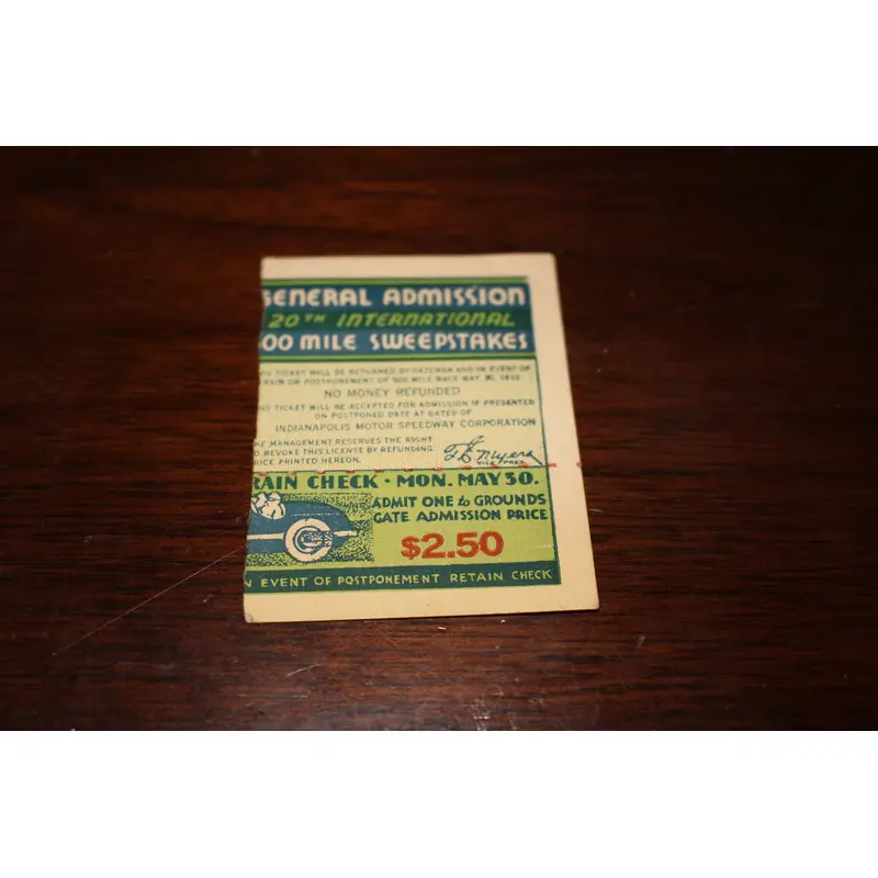 1932 Indianapolis 500 Ticket Stub