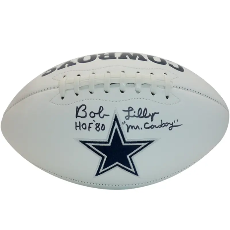 Bob Lilly Autographed Dallas Cowboys Logo Football w/ HOF 80, Mr. Cowboy - JSA