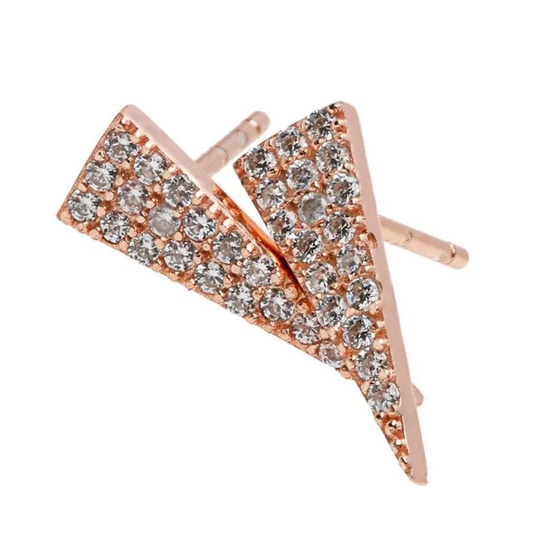 Sterling Silver Rose GP CZ Triangle Stud Earrings