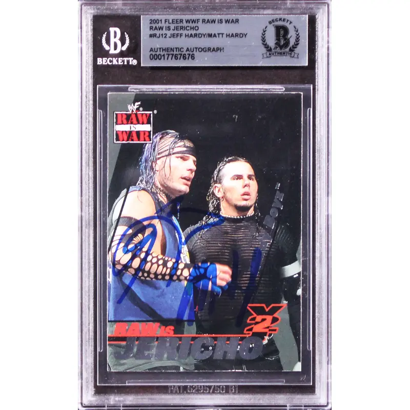 Jeff Hardy & Matt Hardy Signed 2001 Fleer WWF Raw is War #RJ12 Card BAS Slabbed