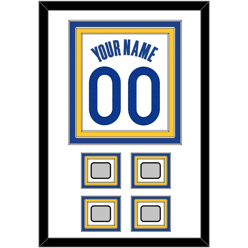 Golden State Name & Number With 4 Finals Patches - White Association - Triple Mat 1