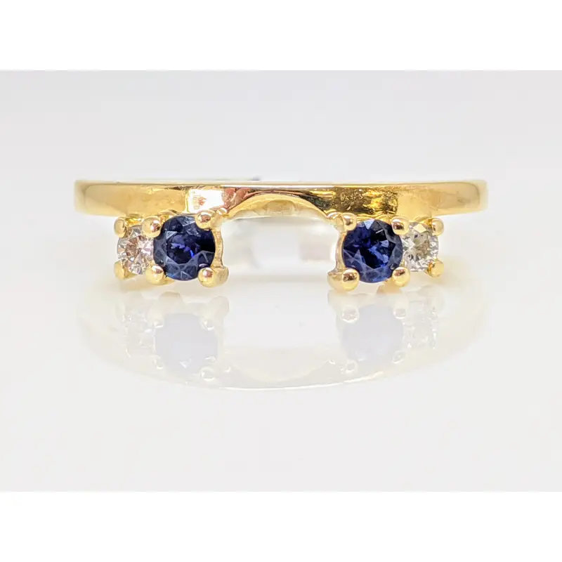 14K SAPPHIRE ROUND (2) 3MM WITH (2) DIAMOND ROUND MELEE ESTATE WRAP 2.2 GRAMS