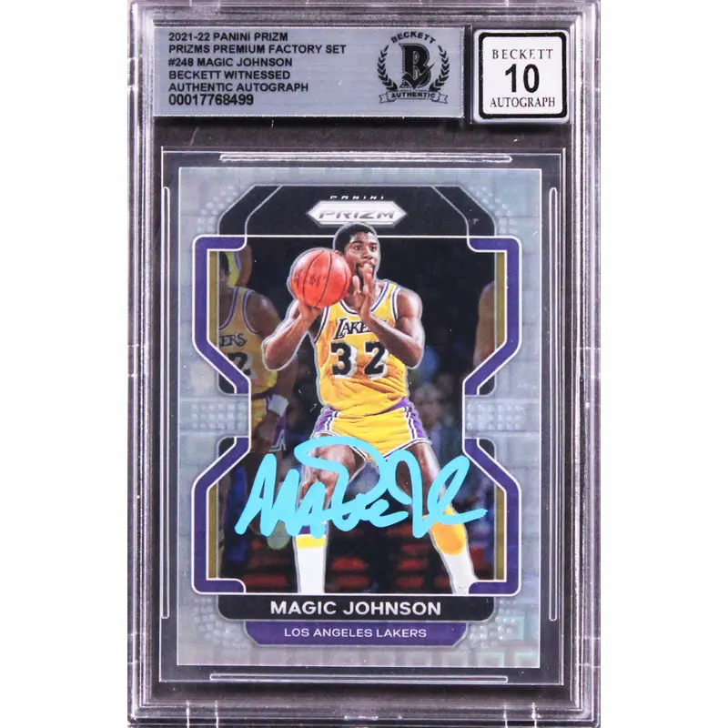 Lakers Magic Johnson Signed 2021 Panini Prizm PF Set #248 Card Auto 10! BAS Slab