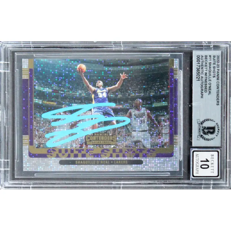 Lakers Shaquille O'Neal Signed 2020 Panini Cntndrs Suite Shots #11 Card BAS Slab