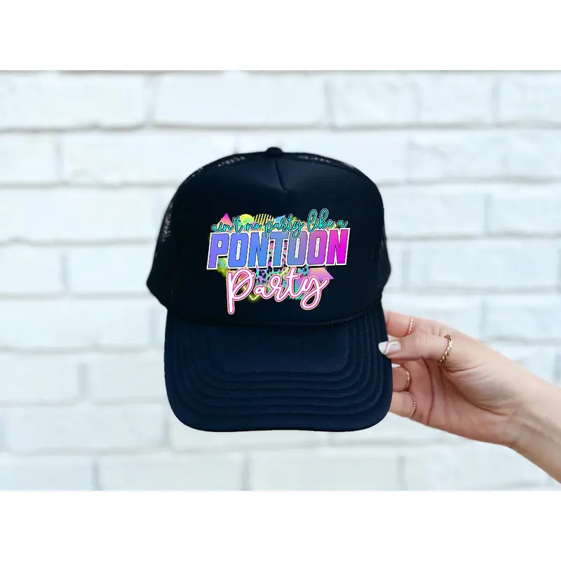 Pontoon Party DTF Printed Black Trucker Hat