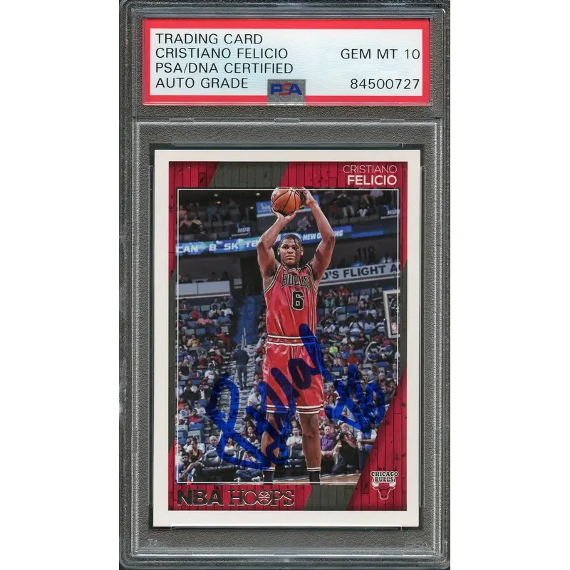 2016-17 NBA Hoops #167 Cristiano Felicio Signed Card AUTO 10 PSA Slabbed Bulls