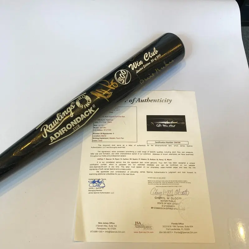 300 Win Club Signed Commemorative Bat Nolan Ryan Tom Seaver 8 Sigs With JSA COA