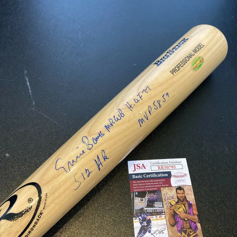 Ernie Banks HOF MVP Signed Heavily Inscribed STATS Baseball Bat JSA COA