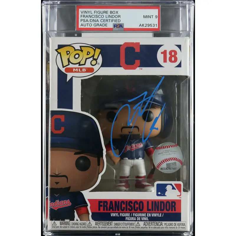 Francisco Lindor Signed Funko Pop PSA/DNA Encapsulated Auto 9 Guardians Baseball