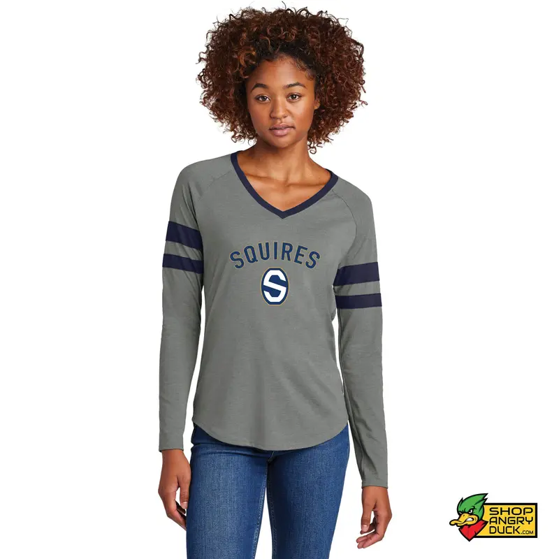 Squires Block S Womens Stripe Long Sleeve V-Neck Tee