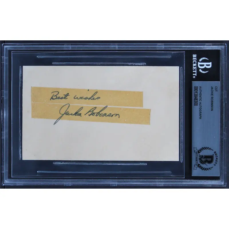 Dodgers Jackie Robinson "Best Wishes" Authentic Signed 3x5 Cut Sig BAS Slabbed