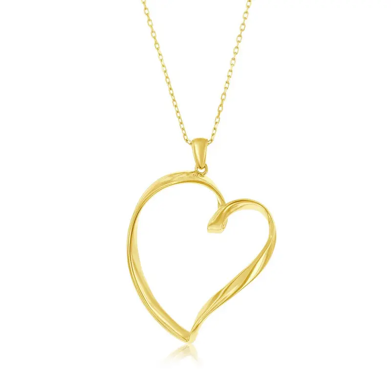 Sterling Silver Polished Twisted Heart Pendant w/Chain - Gold Plated