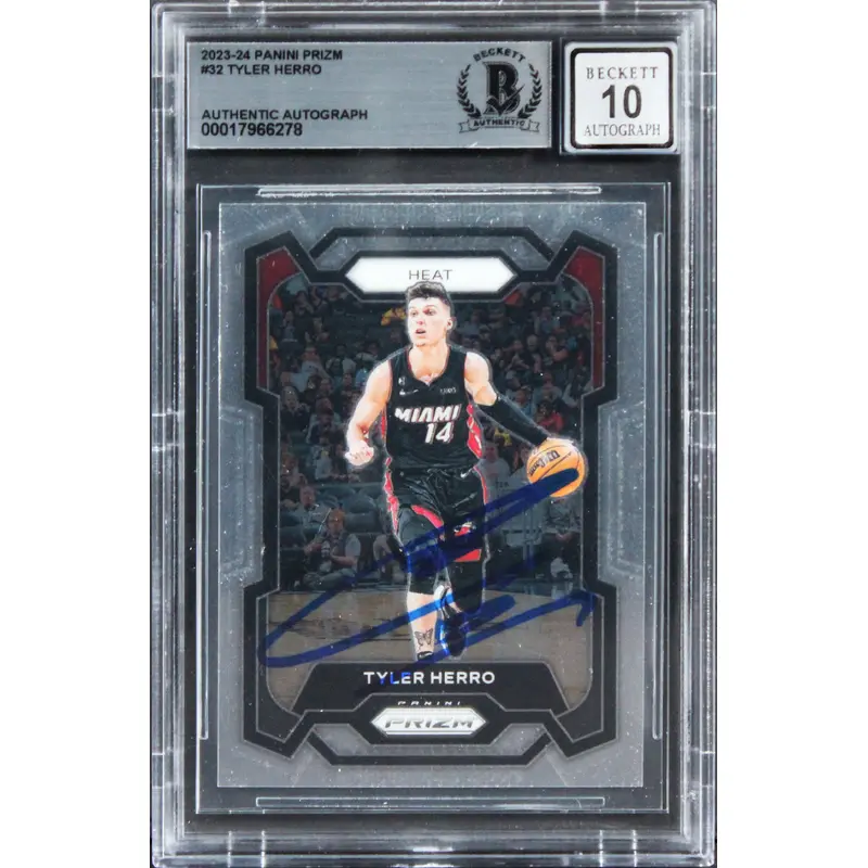 Heat Tyler Herro Signed 2023 Panini Prizm #32 Card Auto Graded 10! BAS Slabbed