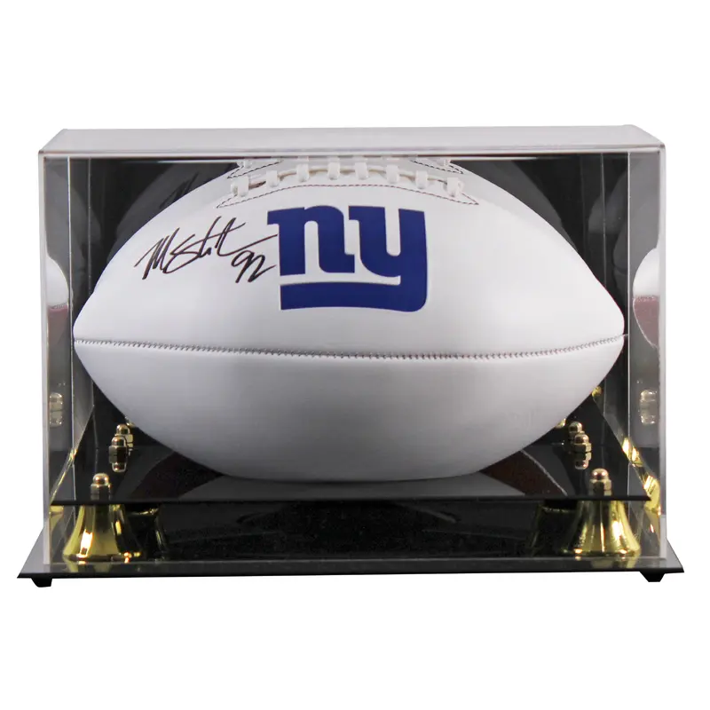 Giants Michael Strahan Signed Rawlings White Panel Football W/ Case BAS Witness