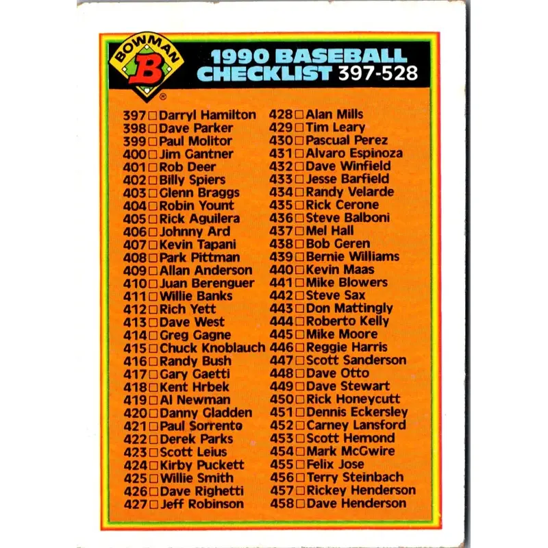 1990 Bowman Checklist 397-528 #528